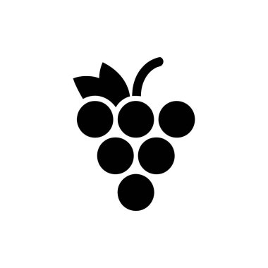 Temiz beyaz arka planda yaprak ve sapı olan basit bir siyah üzüm ikonu. Yuvarlak şekilli meyveli grafikler çiziyor. Yiyecek ve şarapla ilgili içerik için kullanışlı.