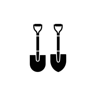 Bu resim, vektör formatında yapılmış iki siyah kürek sunar. Temiz beyaz bir arka planda yan yana dururlar, onları öne çıkarırlar ve öne çıkarırlar..
