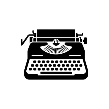 Klasik daktilo dizaynlı Retro makinesi. Yazmak için anahtarları olan eski mekanik bir daktiloyu temsil ediyor. Şeffaf bir arkaplanda izole edilmiş.