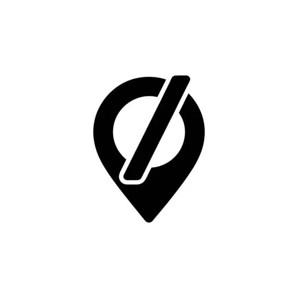 Basit bir siyah yer belirleyici simgesi, beyaz şeffaf bir arkaplanda izole edilmiş, temiz, minimalist bir şekilde çapraz çizgili bir konum iğnesi işaretleyicisini gösterir.