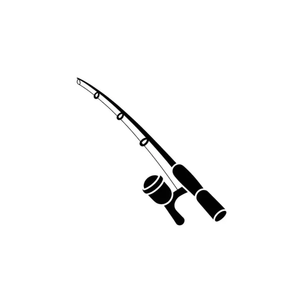 Vektör grafik makaralı oltayı ve oltayı gösteriyor. Av ekipmanları beyaz bir arkaplanda siyah-beyaz olarak izole edildi.