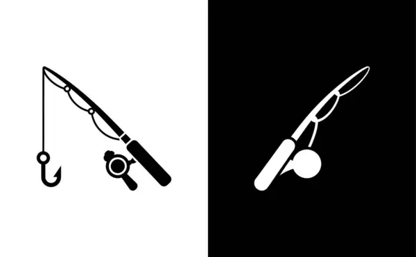 Bir olta, kanca ve makaranın yer aldığı bir resim ayrık zıt arkaplanlarda belirgin siyah beyaz amblemler olarak sunuluyor..