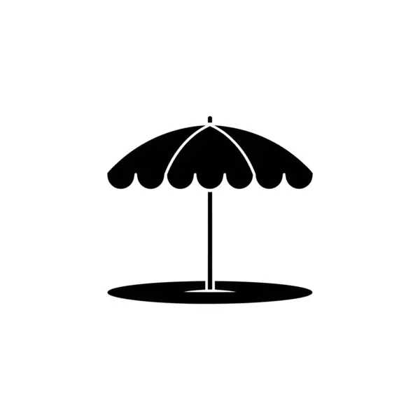 Beyaz arka planda duran bir plaj şemsiyesinin siyah siluetini gösteriyor. Şemsiye gölgelik sunuyor, grafik tasarımlar için bir yaz plajı konsepti öneriyor.