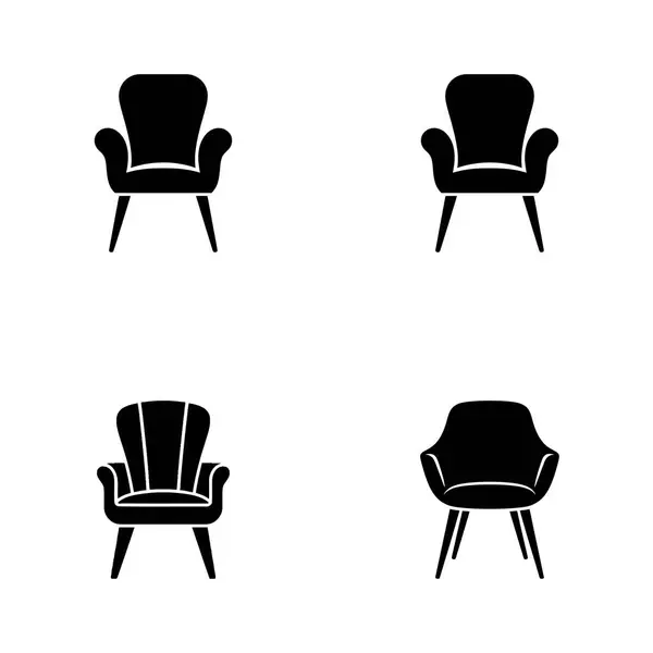 Koltukları ve bacakları farklı olan sandalye simgeleri. Minimalist sandalye tasarımı, basit bir siluette, şeffaf bir arkaplanda izole edilmiş..