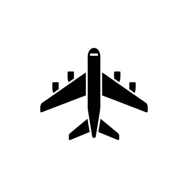 Görüntü düz siyah bir jet uçak silueti gösteriyor. Altı motorlu, ön manzaralı, şeffaf bir zemin üzerinde, uçuşu veya seyahati gösteriyor..