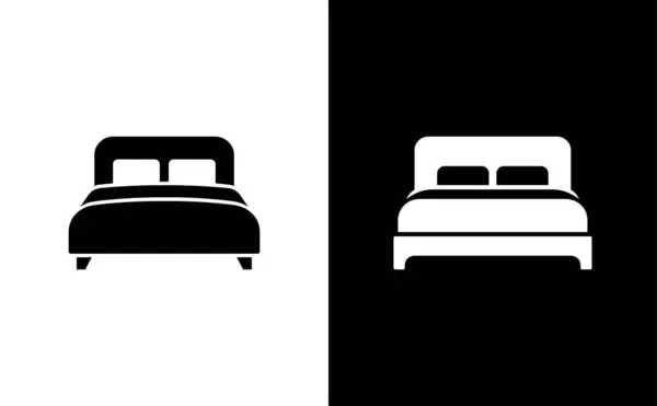 Çift tonlu bir görüntü, siyah ve beyazla zıt bir yatak ikonuna sahiptir. Her iki taraf da zıt arkaplanlara karşı yatak tasarımını yansıtıyor..