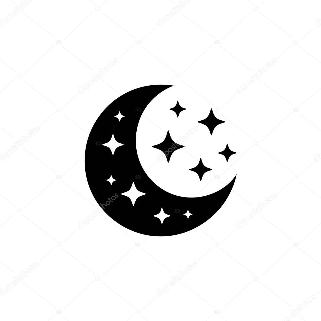 Minimalist crescent moon and star design on a transparent backdrop. Features simple celestial elements with a clean, modern aesthetic.