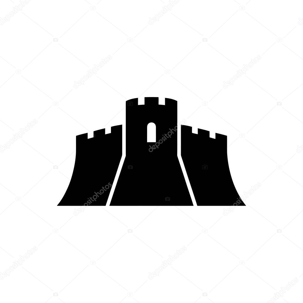 Black silhouette of a medieval castle featuring prominent battlements, set against a clean, transparent backdrop for versatile design applications.