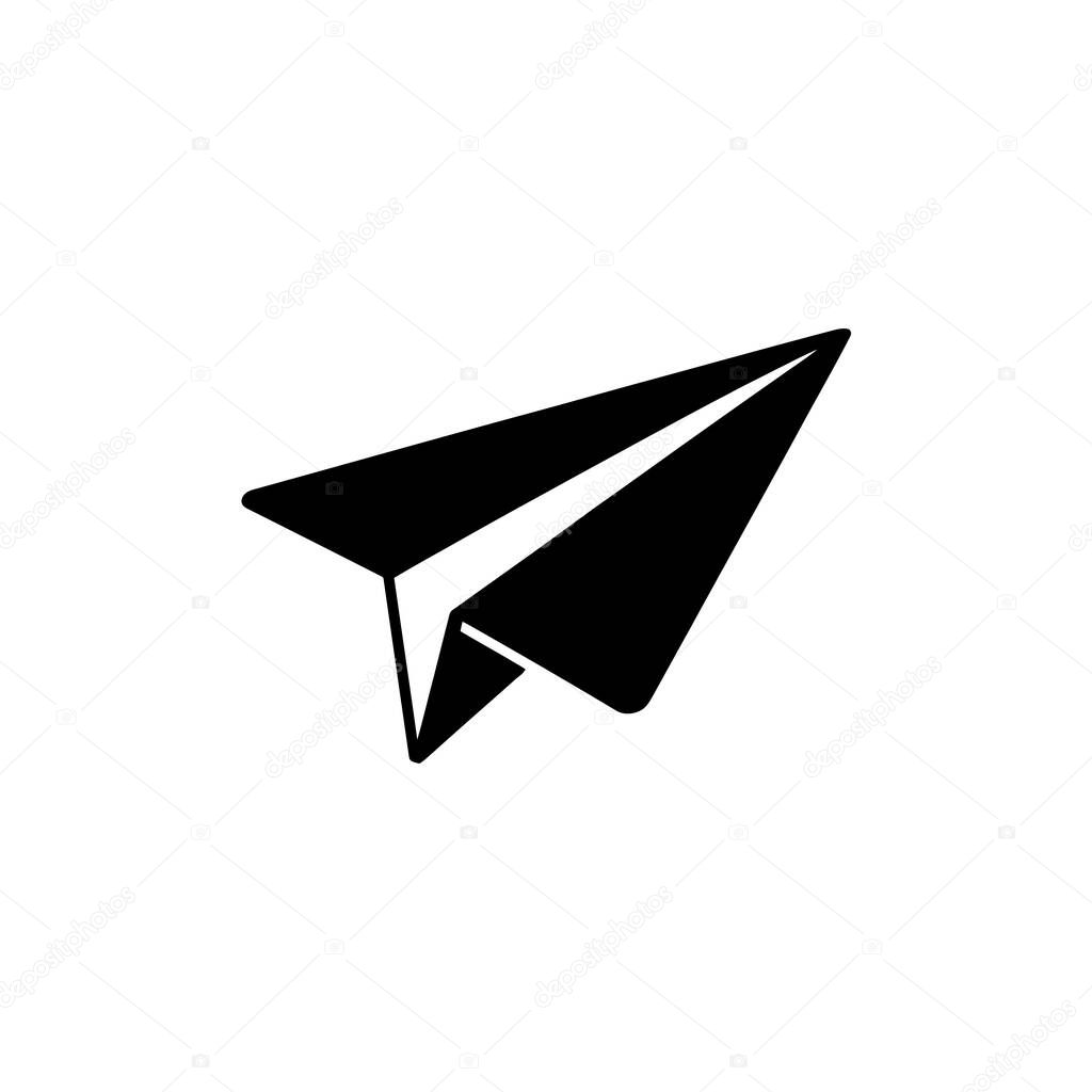 Isolated paper plane symbol, in black, over transparent background. Icon suitable for app development or minimalist projects.