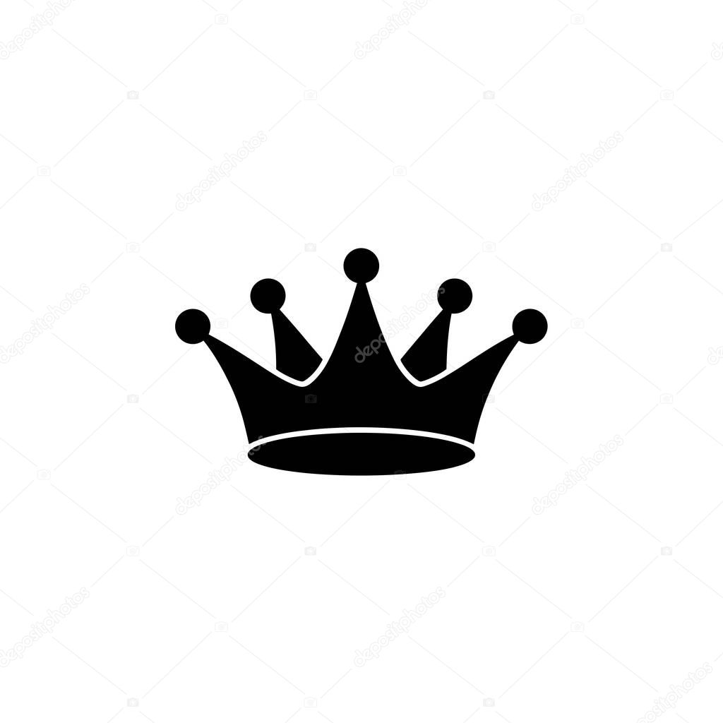 This image features a minimalist silhouette of a black crown. The crown has five distinct points, and each point is adorned with a round jewel at the top.