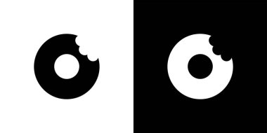 Bu resim, iki tane ısırık izi olan ve ters renklerde sergilenen çörek simgesi sunar. Biri beyaz arka planda siyah, diğeri siyah üzerine beyaz..