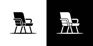 Yan yana yapılan bir karşılaştırmada sağlam bir koltuk grafiği sergileniyor. Biri siyah üzerine beyaz, diğeri siyah üzerine beyaz. Vektör illüstrasyonu minimalist mobilya tasarımını tasvir ediyor.