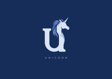 Bu, Unicorn 'un modern logosu. Unicorn sembolünün büyük kombinasyonu. Unicorn' un baş harfi U ile..