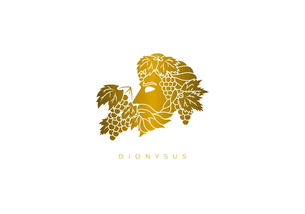 Złote Logo Projektu Dionizosa Starożytnego Greckiego Boga Wina Roślinności Przyjemności — Wektor stockowy