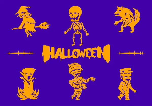 Halloween Monster Bundle Vector Funny Cool Design Halloween Witch Skeleton — Stock Vector