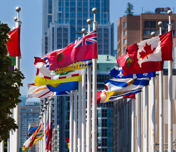 Flags of Canadian Provinces in Nathan Square, Toronto