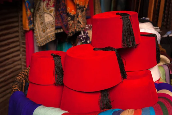 Chapeaux Fès Vendre Dans Souk Marrakech Maroc — Photo