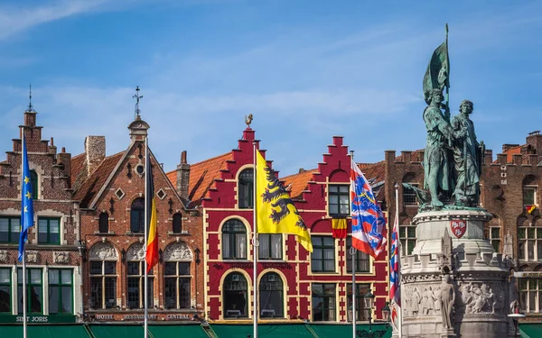 Estatua Jan Breydel Pieter Coninck Héroes Batalla Las Espuelas Brujas — Foto de Stock