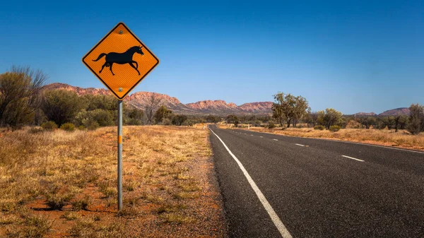Señal Advertencia Caballo Territorio Del Norte Australia —  Fotos de Stock