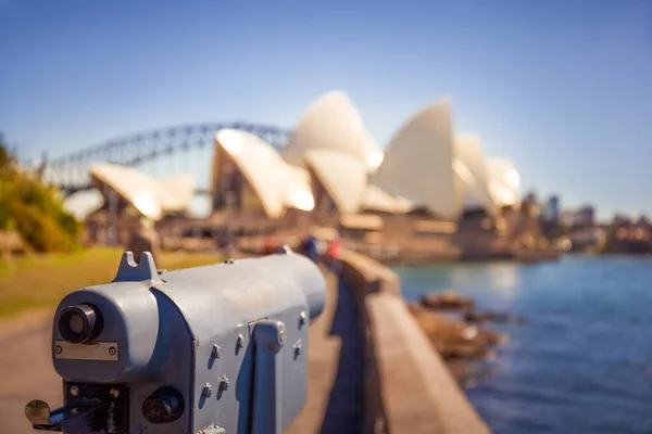 Sydney Australia Circa August 2016 Телескоп Вказує Ікони Сіднея Міст — стокове фото