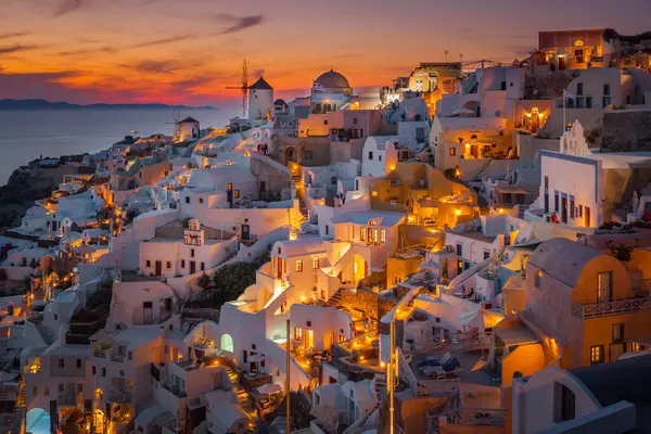 Ойя Заході Сонця Острів Санторіні Греція — стокове фото