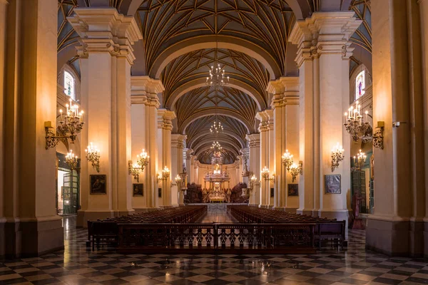 Navata Centrale Della Chiesa Cattedrale Lima Perù Soffitto Costole Gotiche — Foto Stock
