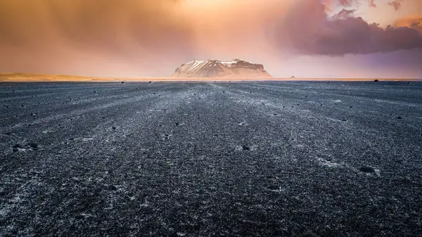 Zimowy Zachód Słońca Równinie Solheimasandur Burzy Gradowej Południowa Islandia Islandia — Zdjęcie stockowe