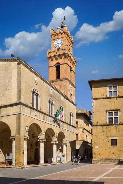 Het Stadhuis Van Pienza Oude Residentie Van Priori Pienza Italië — Stockfoto