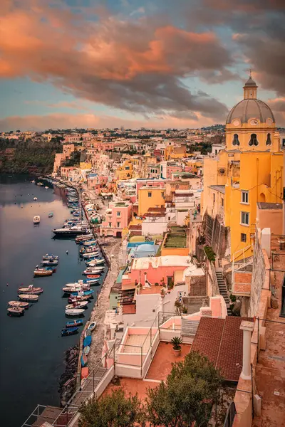 Marina Corricella Vid Solnedgången Isle Procida Neapel Italien Corricella Den — Stockfoto