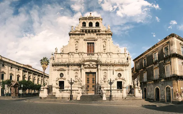 Prachtige Gevel Van Basiliek Van Sint Sebastian Acireale Catania Italië — Stockfoto