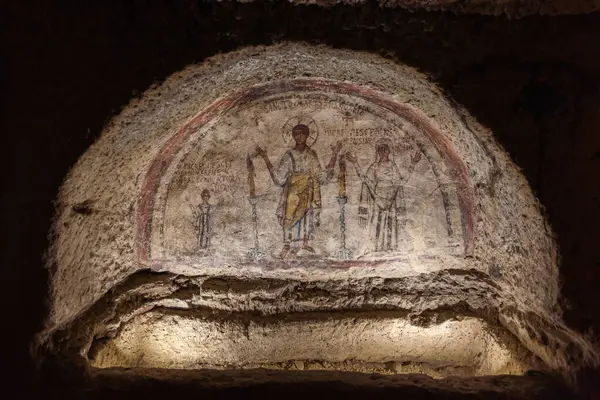 Early Christian Fresco Portrait San Gennaro Januarius Catacombs San Gennaro — Stock Photo, Image