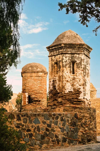 Wieżyczki Dziedzińcu Zamku Gibralfaro Castillo Gribralfaro Malaga Hiszpania Zamek Znajduje Obrazek Stockowy