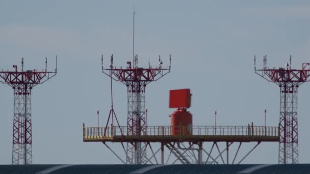 Airplane Climbs Skyward Air Traffic Control Radars — Stock Video