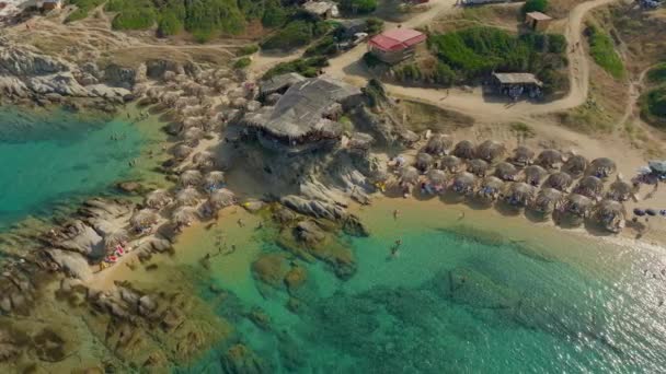 Aerial Shot Rocky Island Beach Drone Smooth Circumnavigation Presenting Cinematic — Stock Video