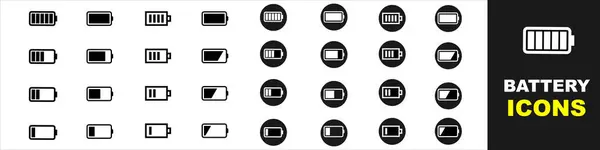 Battery icons set. Battery charge level indicators icons set. Vector illustration.