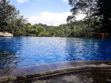 Etrafı yemyeşil ağaçlarla çevrili Yüzme Havuzu olan Lüks Tatil Köyü