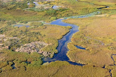 Delta Okavango 'nun Botswana' daki vahşi doğasına hava görüntüsü.