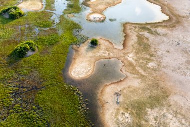 Delta Okavango 'nun Botswana' daki vahşi doğasına hava görüntüsü.