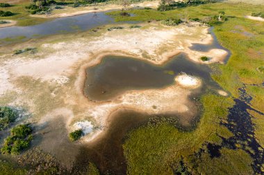 Delta Okavango 'nun Botswana' daki vahşi doğasına hava görüntüsü.
