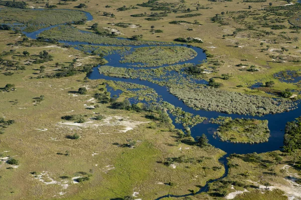 Delta Okavango 'nun Botswana' daki vahşi doğasına hava görüntüsü.