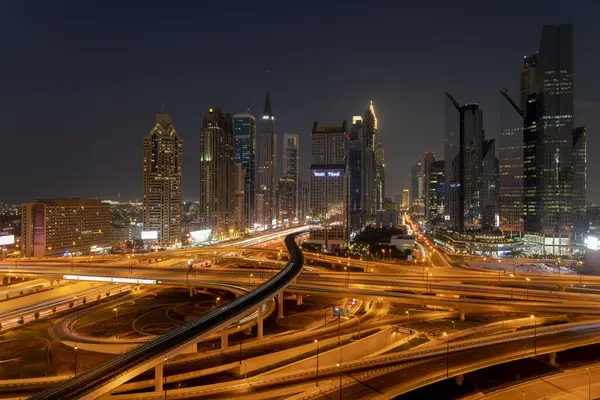 Grande Intercâmbio Dubai Metro Arranha Céus Torres Edifícios — Fotografia de Stock