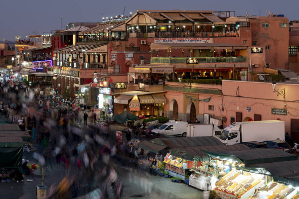 night view to most famous square in Marrakesh Jemaa el-Fnaa