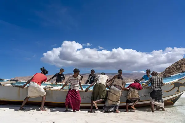 Pescadores Praia Areia Ilha Socotra — Fotografia de Stock