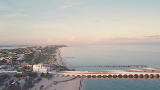 Drone Aerial Video Progreso Beach Sunrise Yucatan Messico — Video Stock