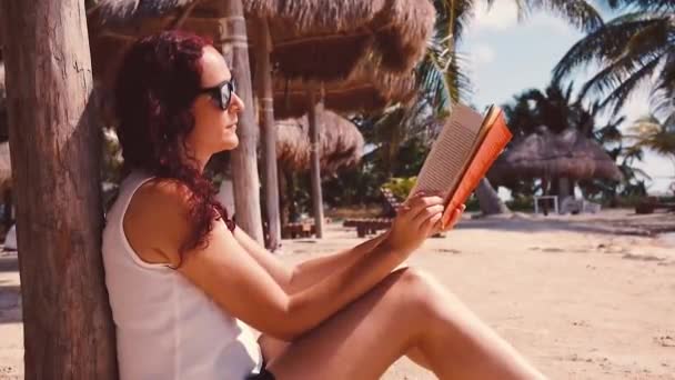 Kobieta Czytająca Plaży — Wideo stockowe