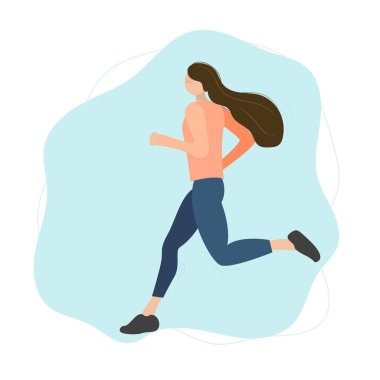 Koşan kadın. Düz bir şekilde vektör illüstrasyonu. Beyaz arkaplanda izole.