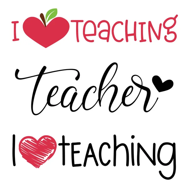 Öğretmenlik kalp işi vektör illüstrasyonudur. Öğretmenlik kalbimi dolduruyor. Tipografi öğretmeyi seviyorum. Kart, poster, afiş, tişört, kupa, çıkartma okul tasarımı için iyi