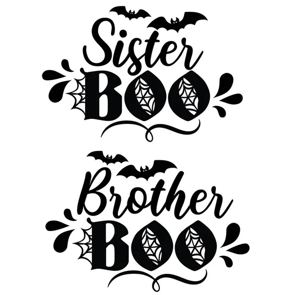 Boo tayfası. Kardeş Boo tasarımı. Cadılar Bayramı Aile Vektörü illüstrasyonu.
