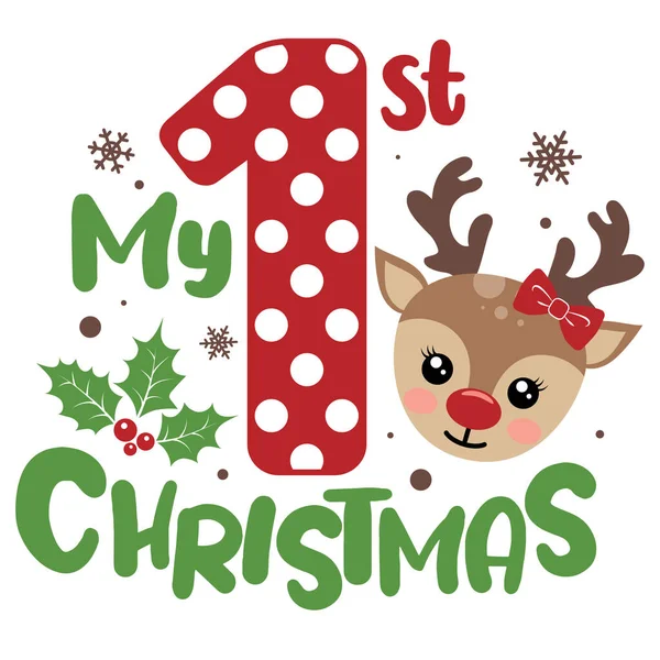 Geyik suratlı ilk Noel vektör çizimim. Kızlar Noel şarkısı tasarımı Noel tebrik kartları, poster, baskı, çıkartma, davetiyeler, bebek tişörtü, kupa, hediyeler için uygun..