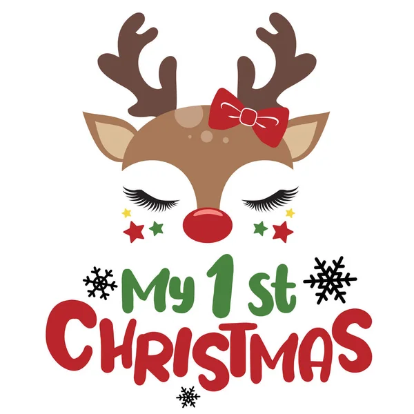 Geyik suratlı ilk Noel vektör çizimim. Kızlar Noel tasarımı Noel tebrik kartları, poster, baskı, etiket, davetiyeler, bebek tişörtü, kupa, hediyeler için uygun..